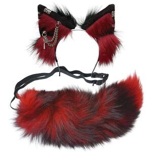 5328 Wolf Ears Tail Set Fox Wolf Headbands Clips Fluffy Cosplay